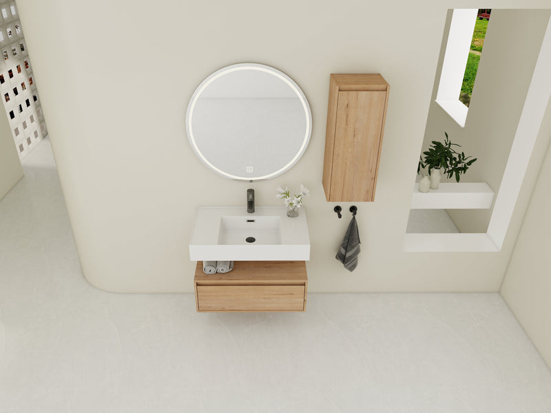 30-Inch Wall-Mounted Bathroom Vanity with Resin Sink and Side Cabinet by HouseOfZazla