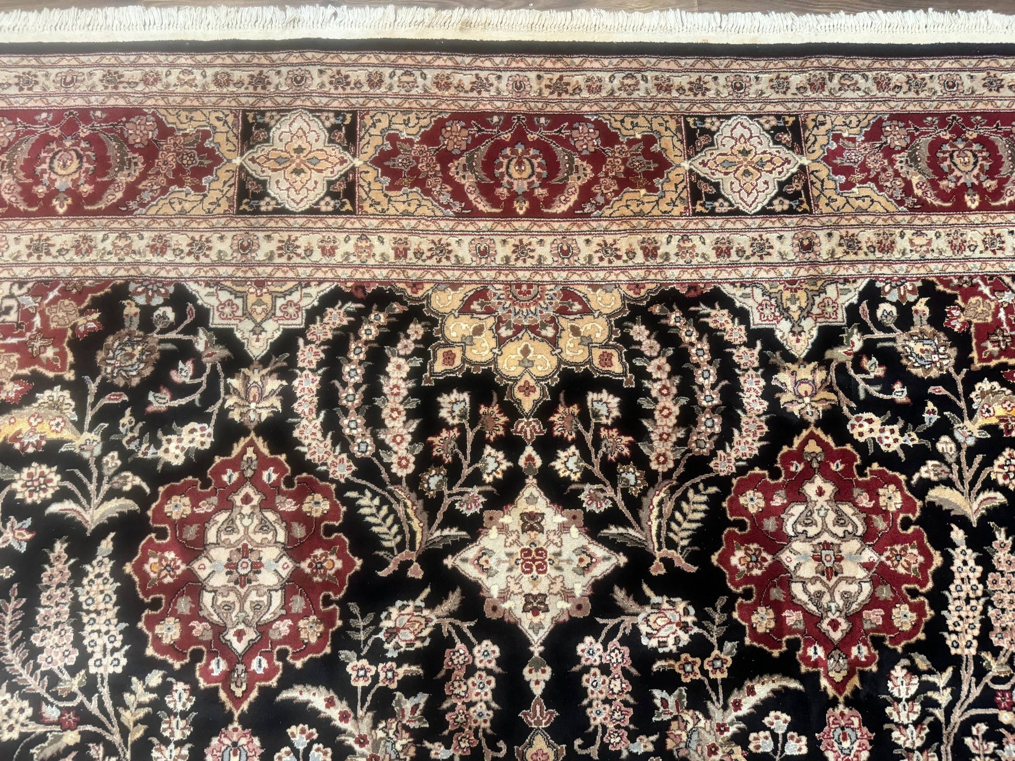 Sino Persian Rug 9x12, Black & Maroon, Wool and Silk, Allover Pattern by Jewel Rugs