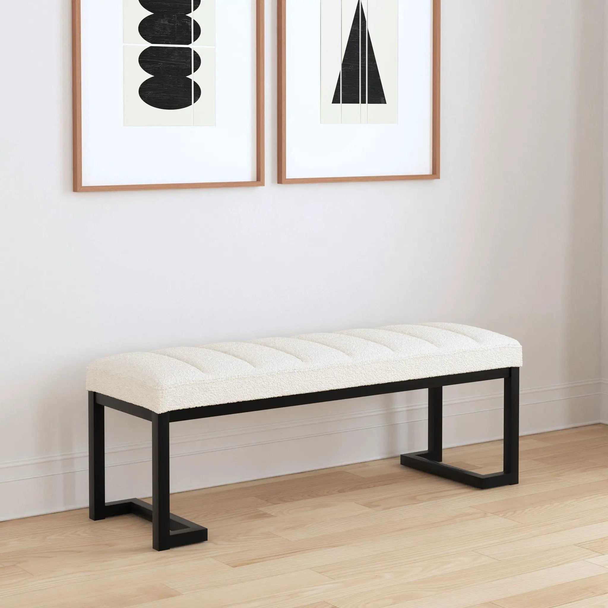 Mesa Boucle Upholstered Tufted Accent Bench Vanilla by Unique Piece Furniture