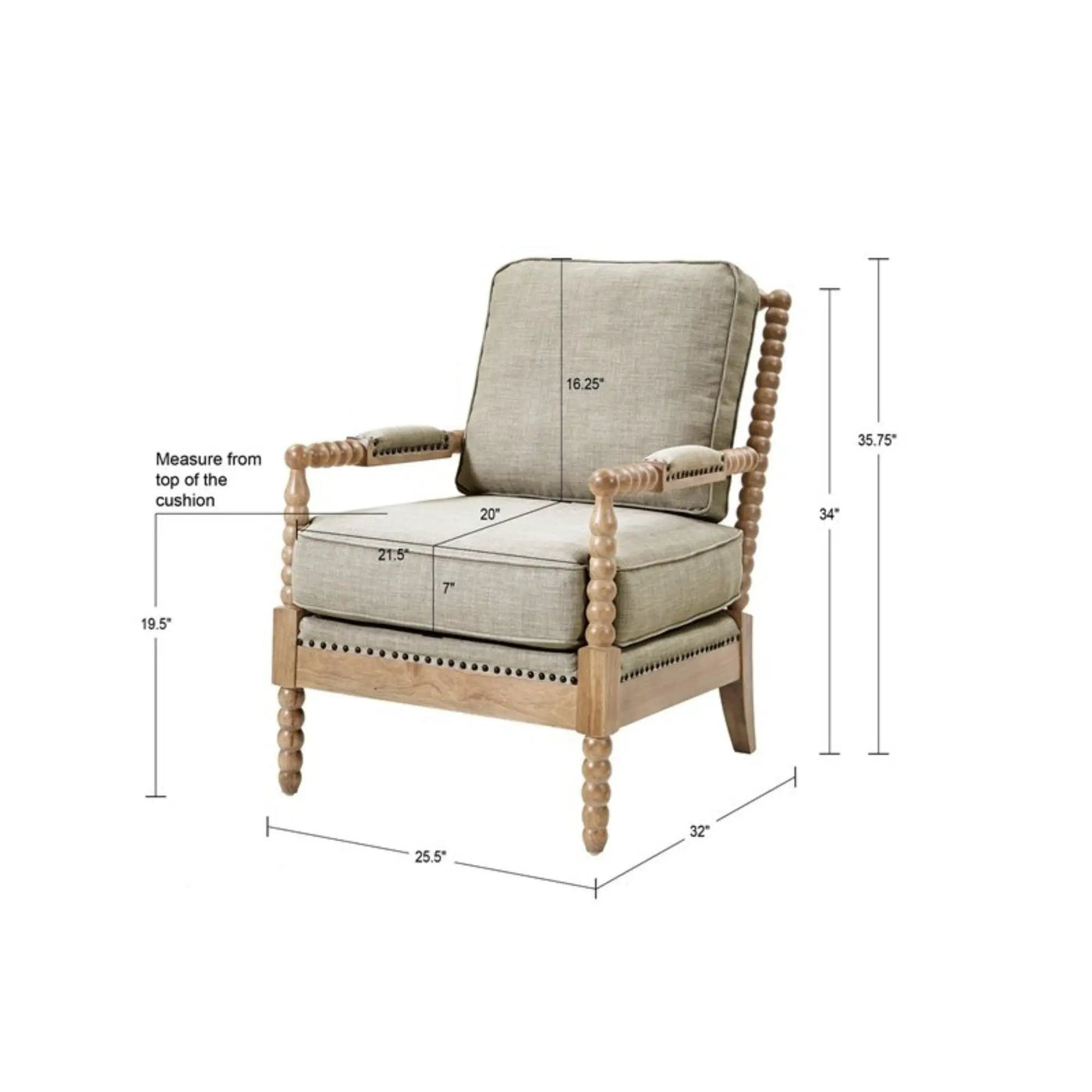 Arm Chair With Open Back Spindle Design, Padded Armrests by HouseOfZazla