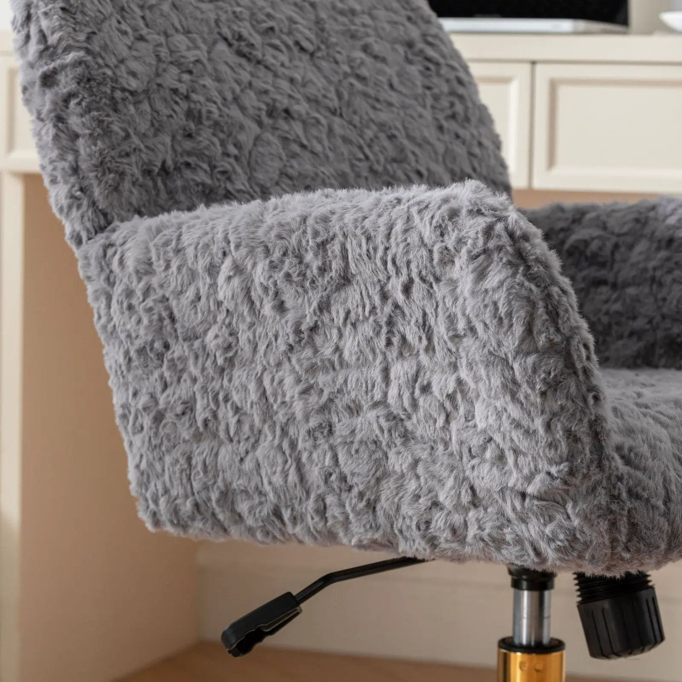 Office Chair, Artificial Rabbit Hair Home Office Chair With Metal Base, Adjustable Desk Chair Swivel Office Chair, Vanity Chair by HouseOfZazla