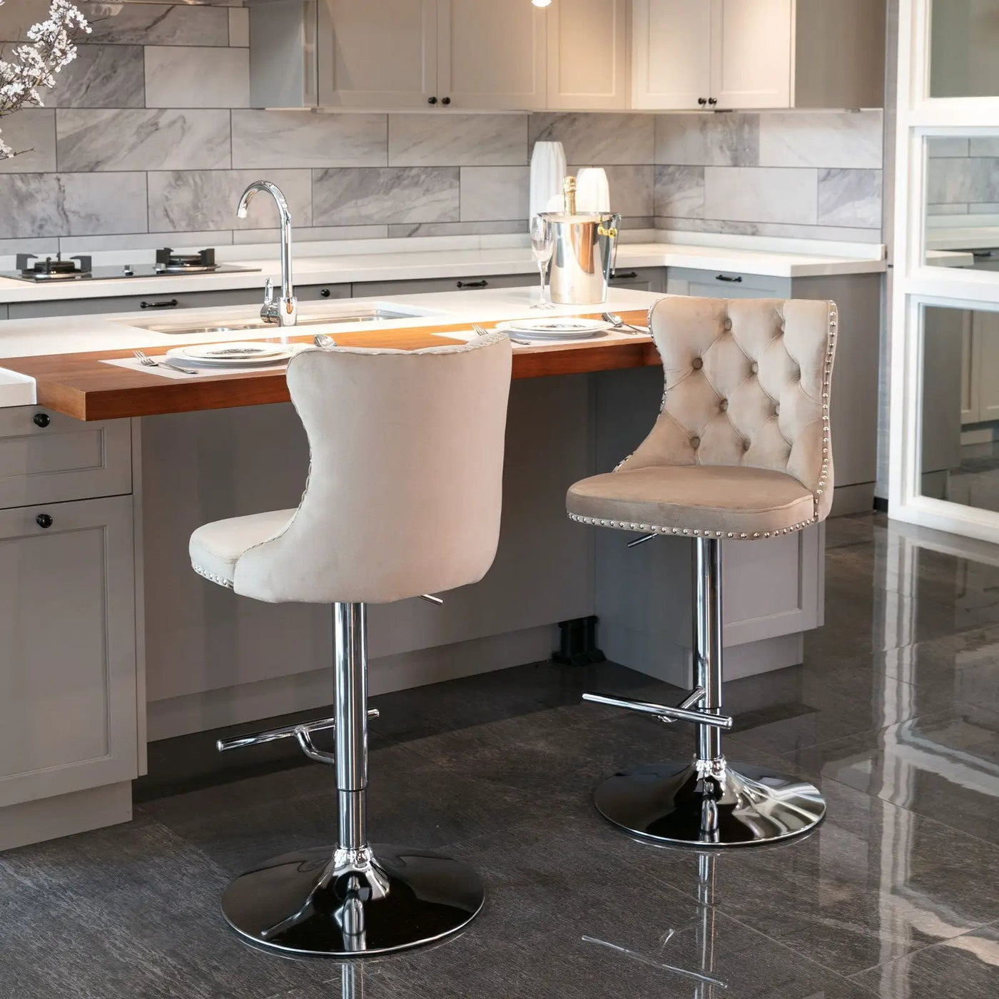 Swivel Adjustable Height Barstools Set of 2 by HouseOfZazla