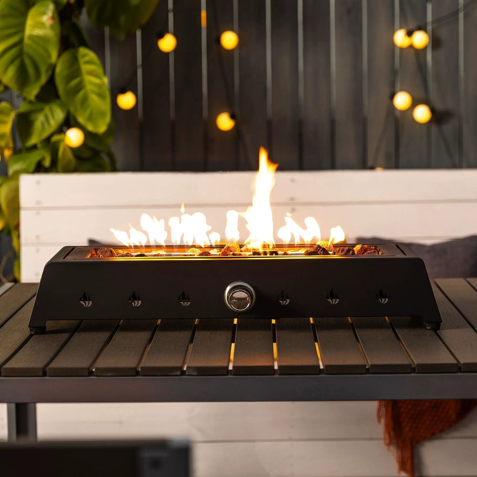 Tabletop, Propane Gas Fire Pit With Quick Connect Joint, Glass Wind Guard And Lava Rock, Outdoor, Portable - Black by HouseOfZazla