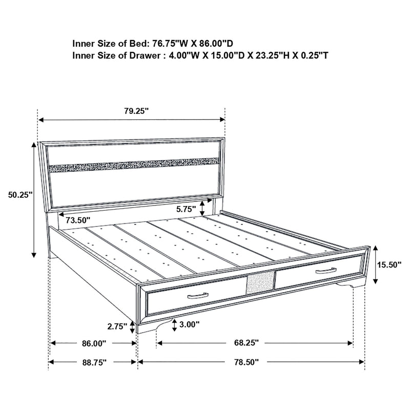 California King Storage Platform Bed With 2 Drawer - White by HouseOfZazla