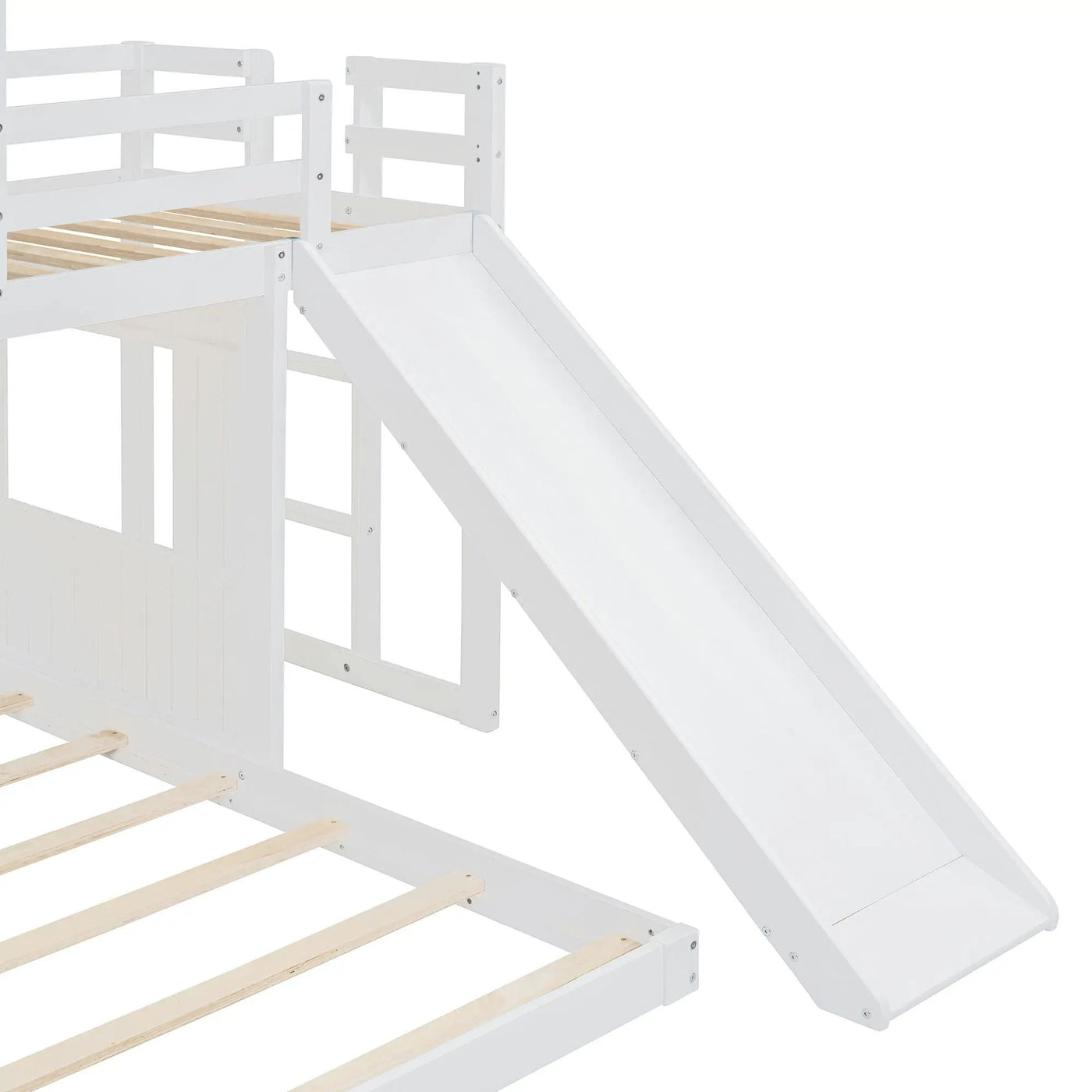 Loft Bunk Bed With Playhouse, Farmhouse, Ladder, Slide And Guardrails by HouseOfZazla