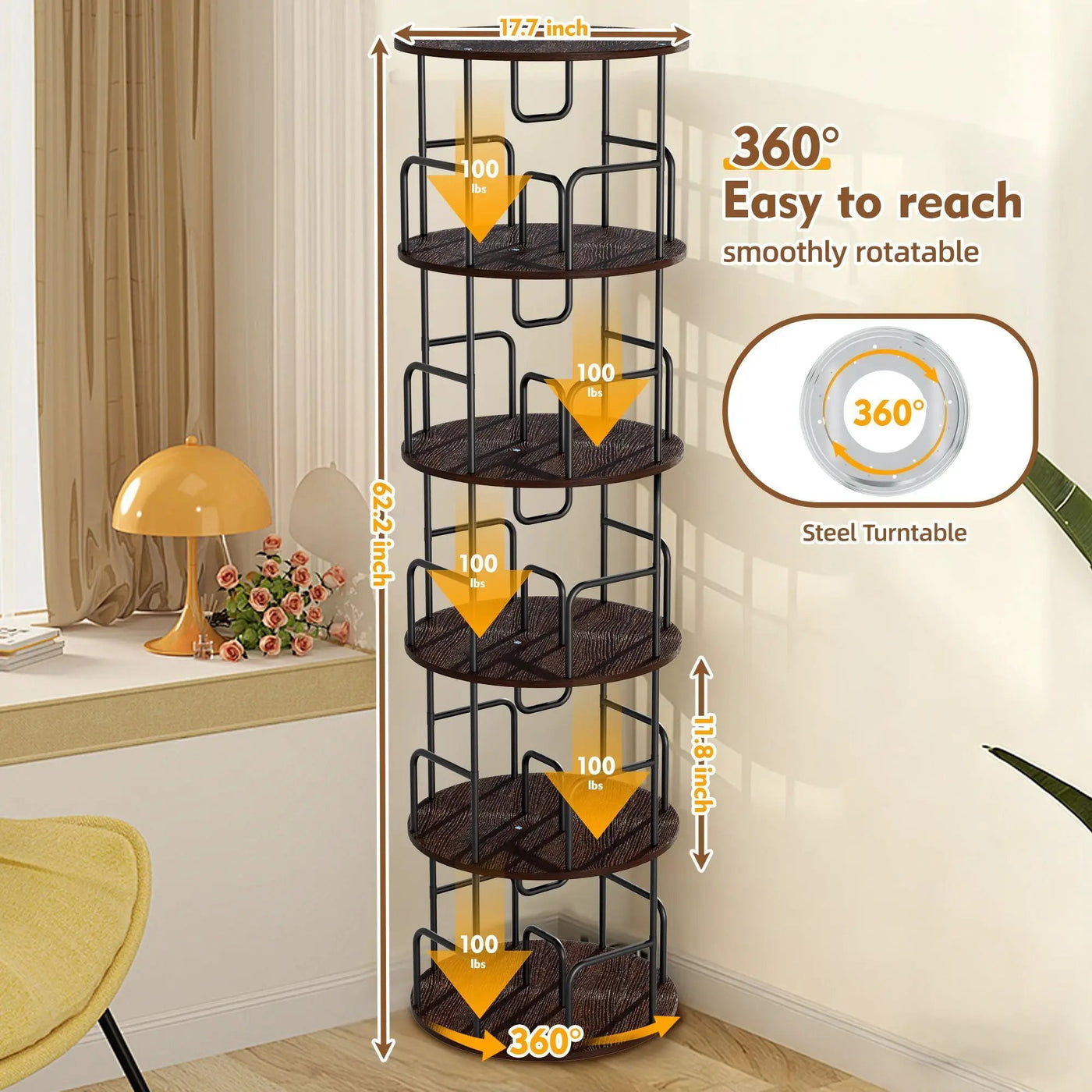Rotating Bookshelf Tower 5 Tier Spinning 360 Degree Revolving Storage Shelf by HouseOfZazla