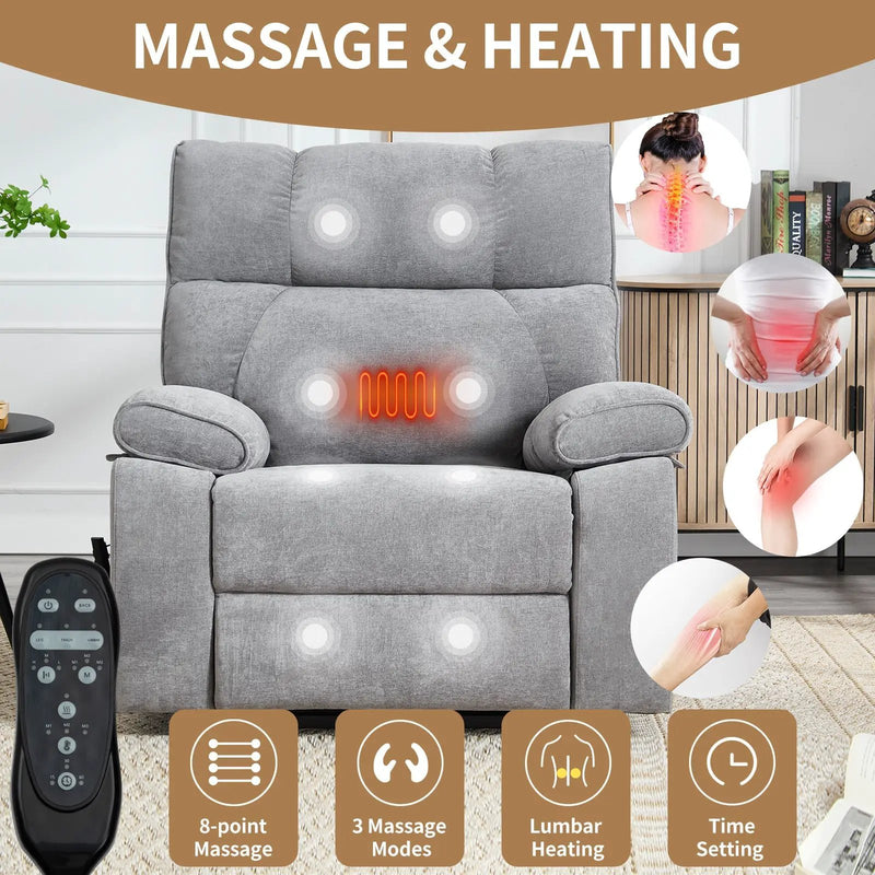 Grey Heat Massage Dual Motor Electric Power Lift Recliner by HouseOfZazla
