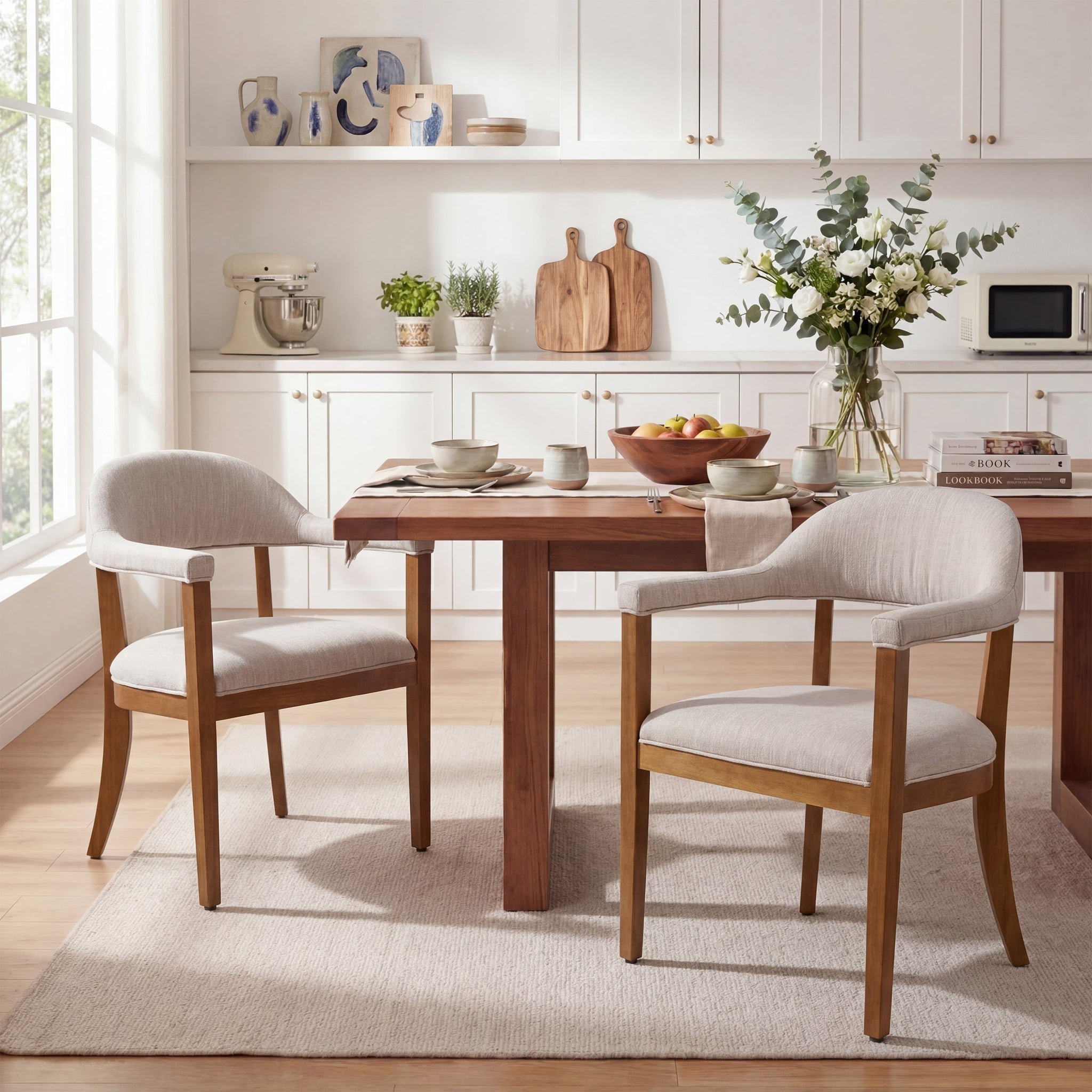 Wood Frame Upholstered Dining Chairs with Armrests (Set of 2) by HouseOfZazla