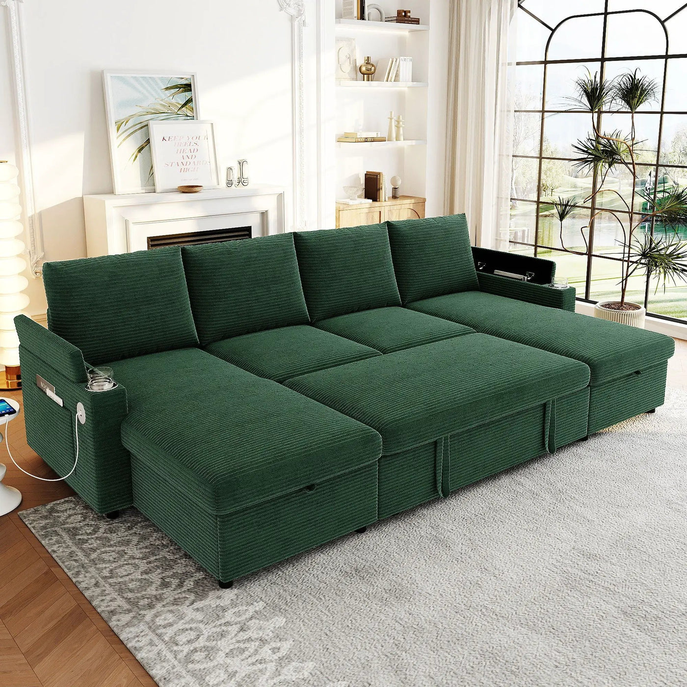 U Shaped Sectional Sofa Bed With Storage Chaise Lounges, USB Ports, And Cup Holders by Unique Piece Furniture