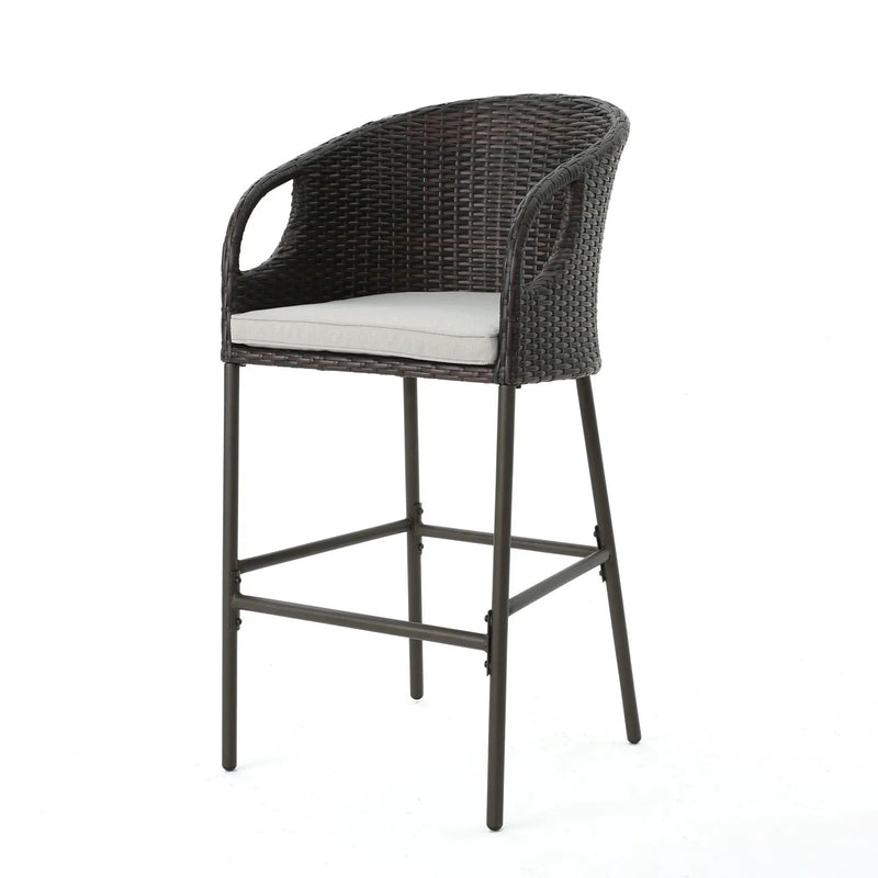 Outdoor 31" Rattan Barstools With Waterproof Cushions (Set of 2) - Multi Brown by HouseOfZazla