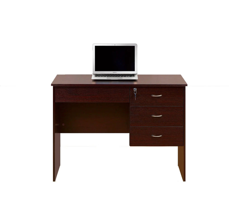 Three Locking Drawers On Metal Glides Student Desk Work Desk Modesty Panel Metal Bar Handles - Mahogany by HouseOfZazla