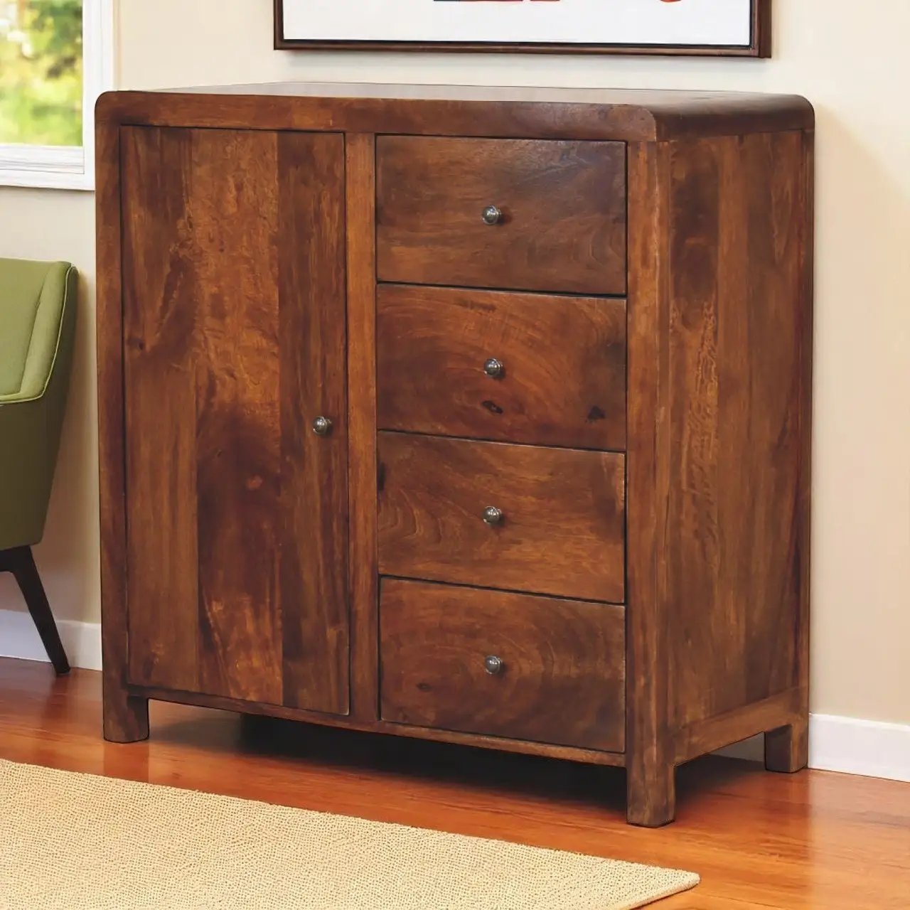 Solid Wood Aspen Cabinet, 2 Shelves, 4-Drawers by HouseOfZazla