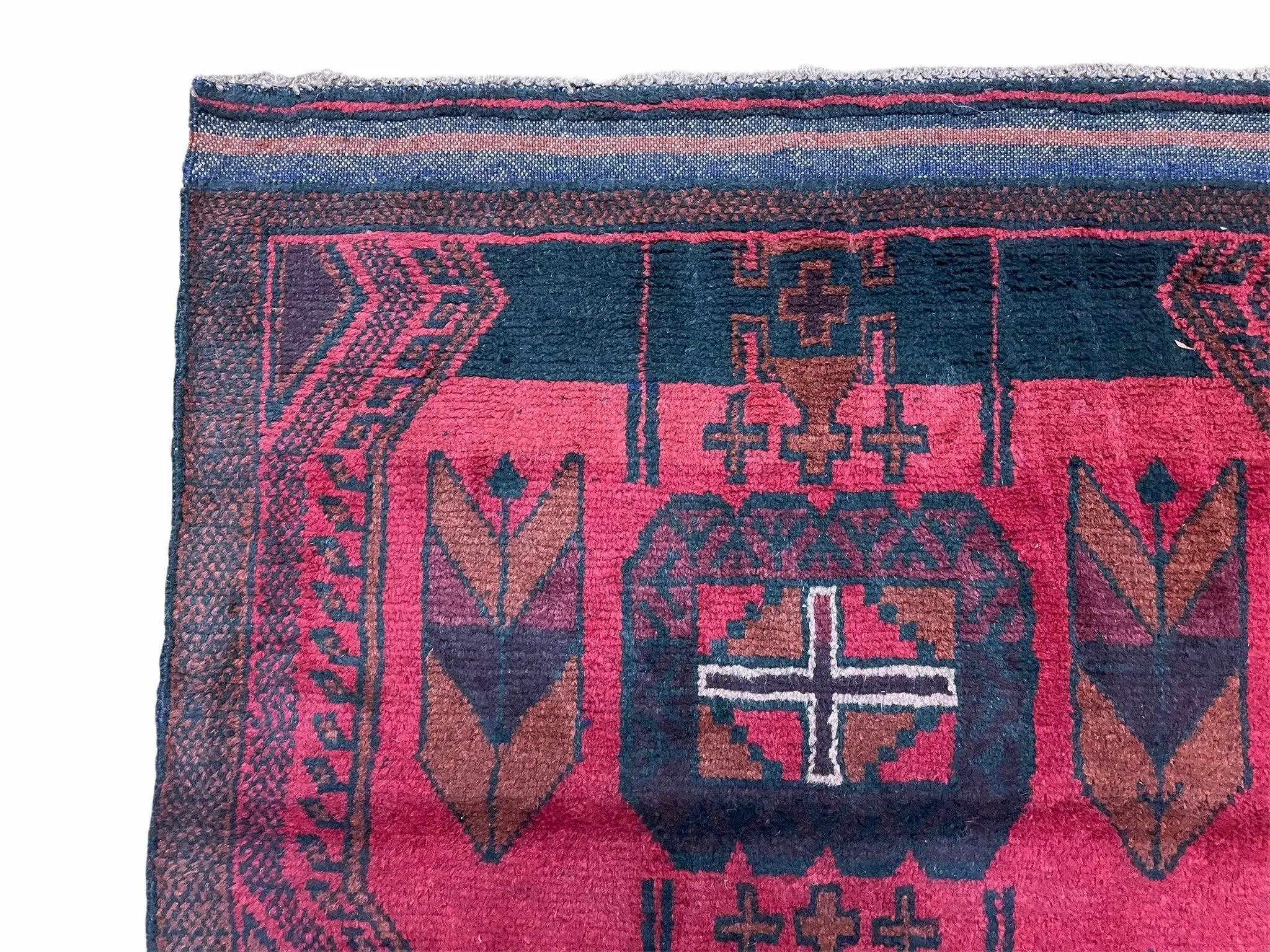 2' 10" X 4'6" Vintage Handmade Tribal Wool Rug Balouchi Rug Afghan Rug Red Black by Jewel Rugs
