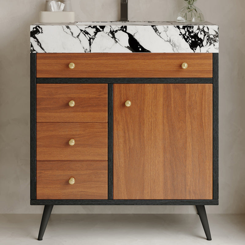 Modern Free-Standing Bathroom Vanity with Ceramic Sink & Sintered Stone Top by HouseOfZazla