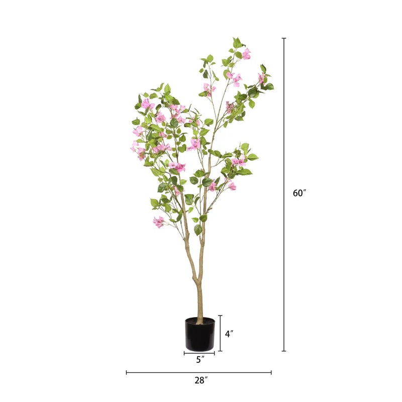Artificial Bougainvillea Tree, Realistic Faux Plant In Pot, Indoor Decor For Home - Baby Pink / Green Leaf by HouseOfZazla