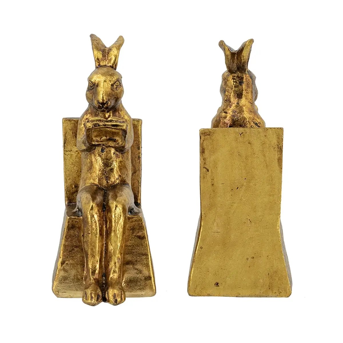 3.9x2.8x6.9' Sitting Rabbit Bookends With Antique Gold Finish by HouseOfZazla