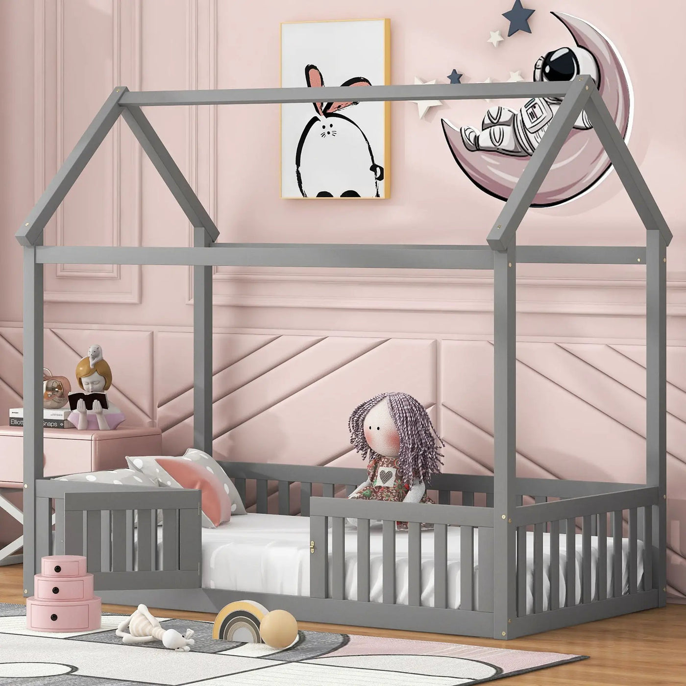 Wood House Bed With Fence And Door by HouseOfZazla