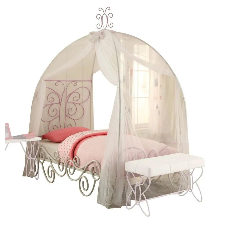 Priya II - Full Bed With Canopy - White & Light Synthetic Leather Rple by Unique Piece Furniture