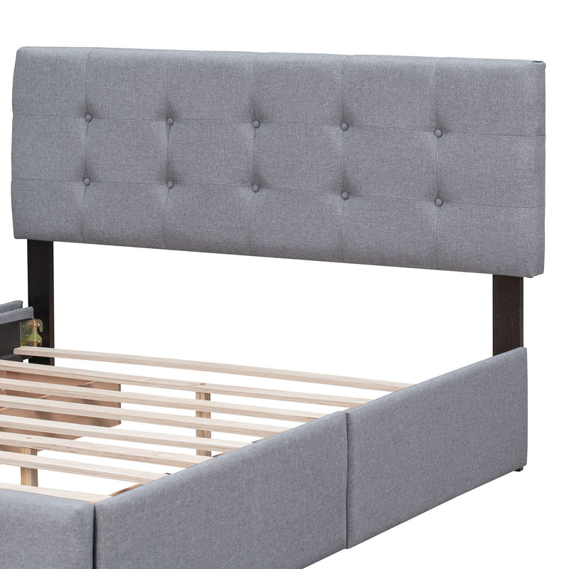 Upholstered Platform Bed With Classic Headboard And Drawers, No Box Spring Needed by HouseOfZazla