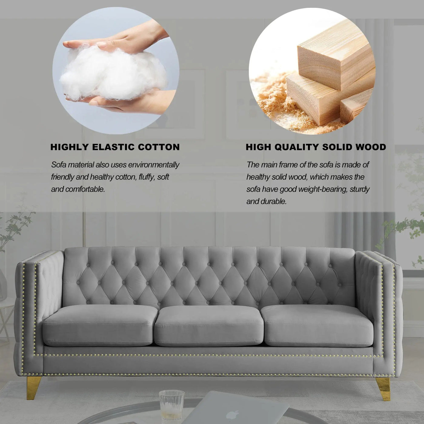 Modern Sofa With Button Tufting, Upholstered Couch For Living Room by HouseOfZazla