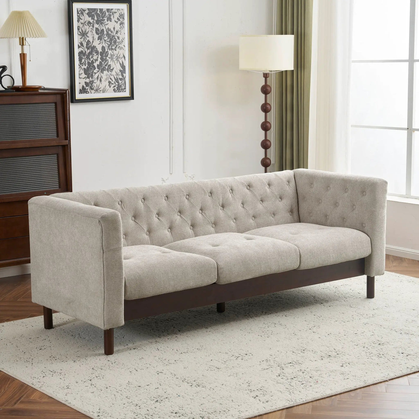 Upholstered Sofa Modern 3 Seater Sofa Couch With Tufted Design For Living Room by HouseOfZazla
