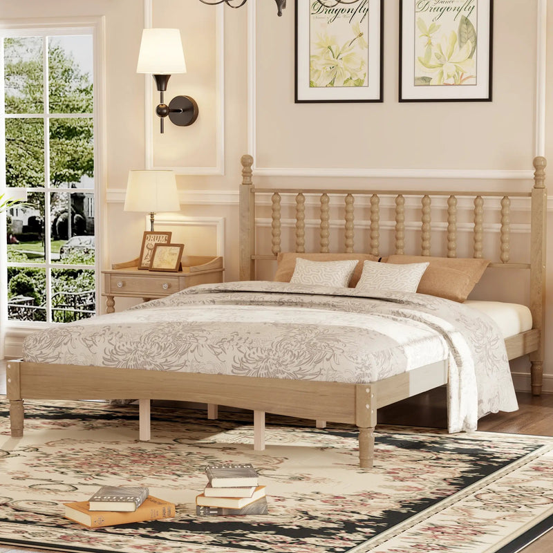 Queen Size Wood Platform Bed with Gourd Shaped Headboard by HouseOfZazla