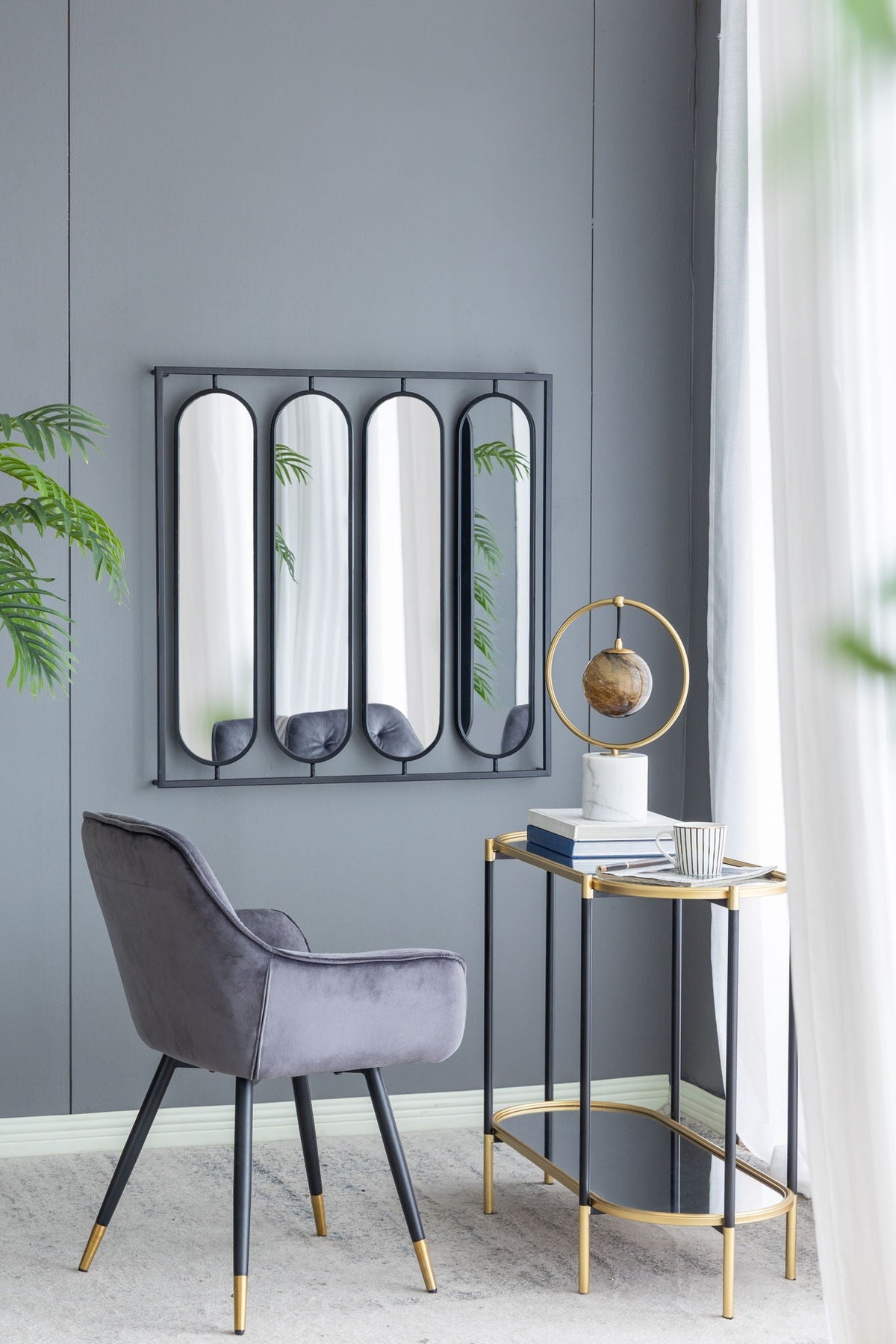Large 4 Oval Wall Mirror with Square Frame - Black, photo 2 of 8