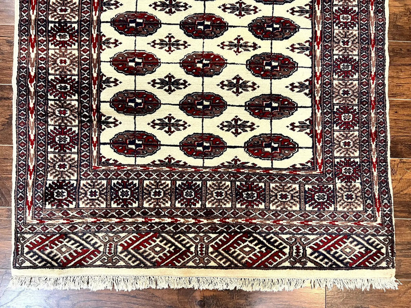 Pakistani Bokhara Rug 4x6, Turkoman Carpet, Vintage Handmade Wool Rug, Ivory by Jewel Rugs