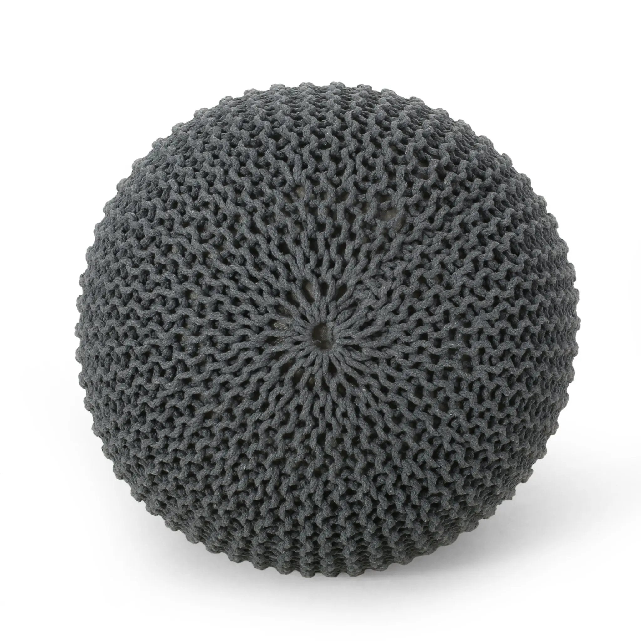 Bordeaux Knitted Cotton Round Pouf - Versatile Ottoman and Floor Cushion by HouseOfZazla
