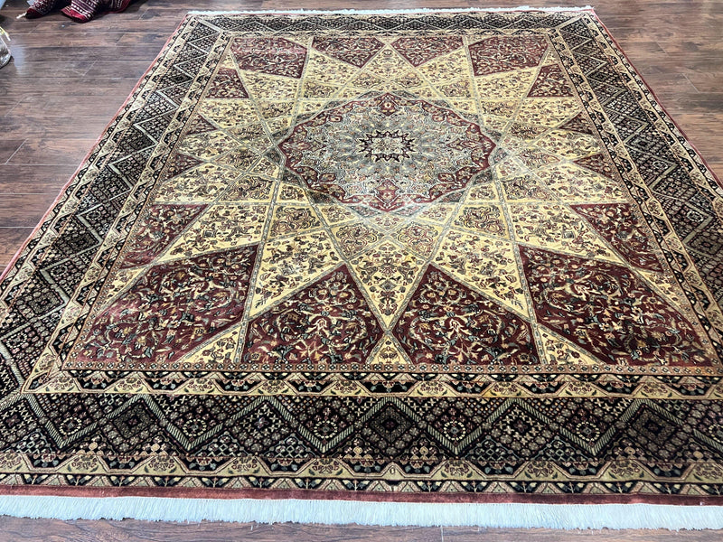 Indo Persian Rug 8x10, Dome Design, 210 KPSI, Handmade Vintage Wool Rug by Jewel Rugs