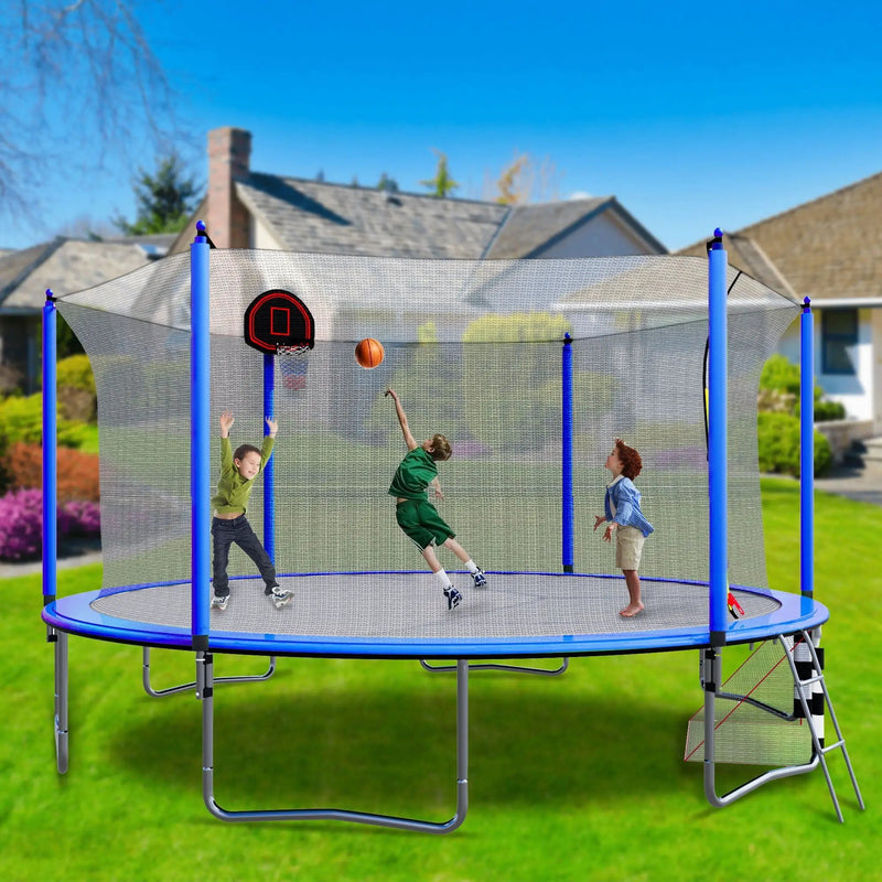 16Ft Trampoline With Basketball Hoop Pump And Ladder (Inner Safety Enclosure) With Soccer Goal by HouseOfZazla