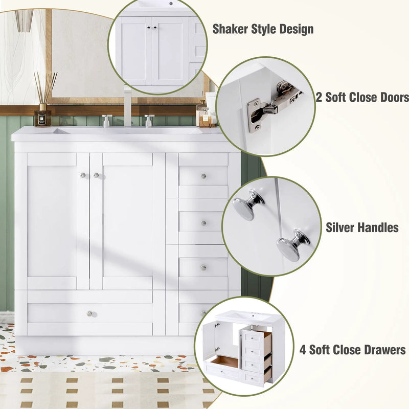 Shaker Free Standing Bathroom Vanity Cabinet With Sink, Soft Close Drawers, Soft Close Doors by HouseOfZazla