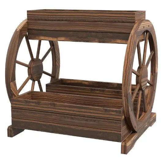 Outdoor Wooden Wagon Planter Box - 3-Tier Raised Garden Bed by HouseOfZazla