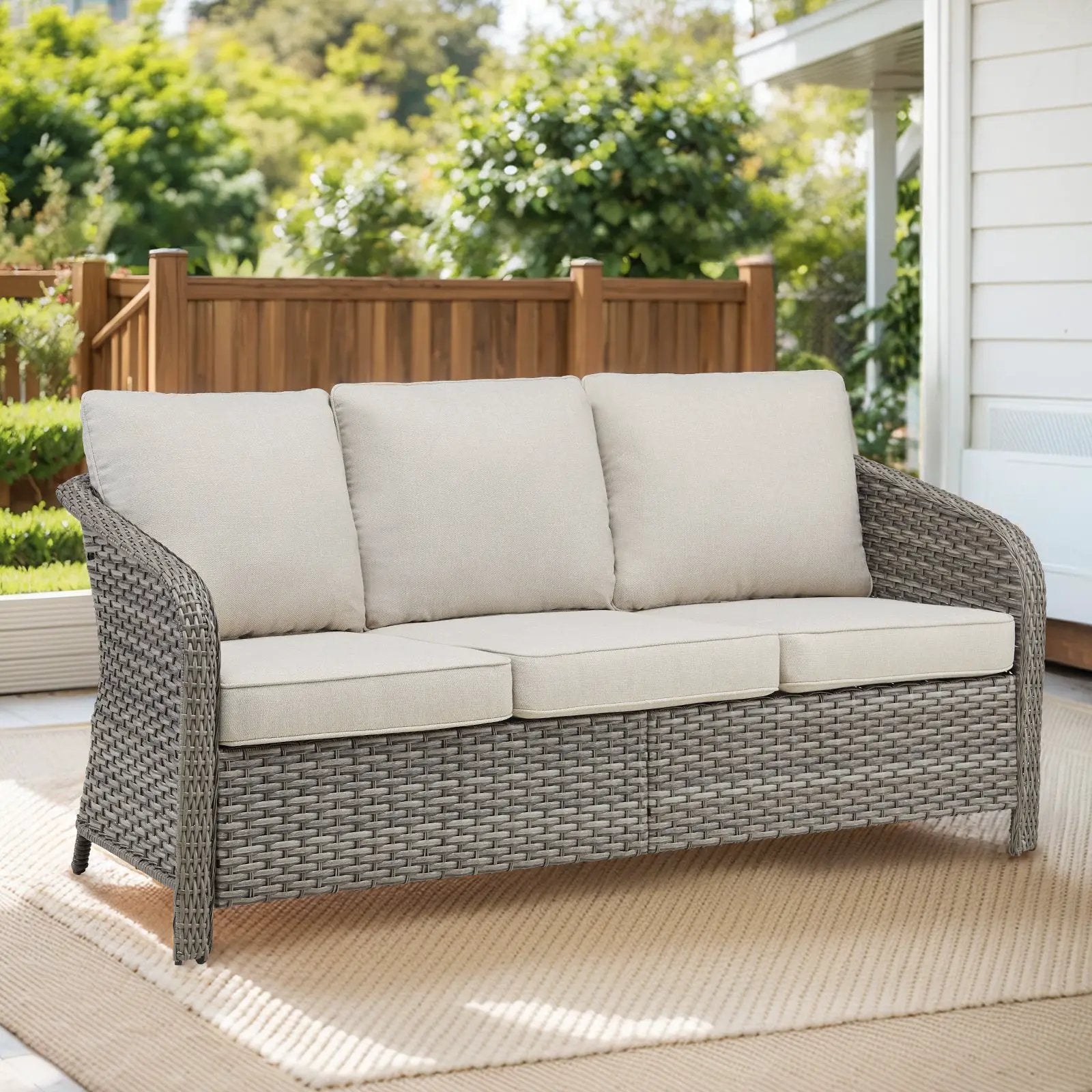73.6" PE Wicker Rattan Outdoor Furniture Set - 3 Seat Sofa by HouseOfZazla