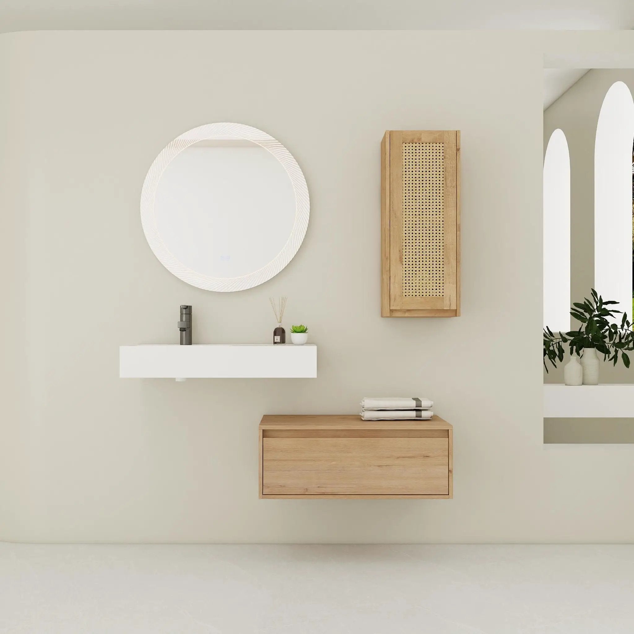 Modern Imitative Wall Mounted Bathroom Vanity With Resin Sink And Side Cabinet by HouseOfZazla