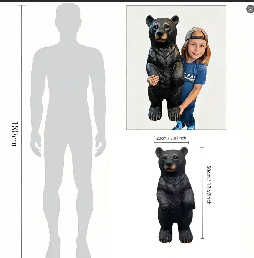 19.69" Weather Resistant Resin Standing Black Bear Sculpture by HouseOfZazla