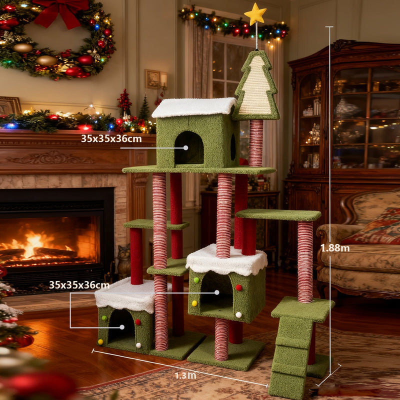 Wide Christmas Cat Tree Tower for Indoor Cats with Multi-Level Design, photo 4 of 10