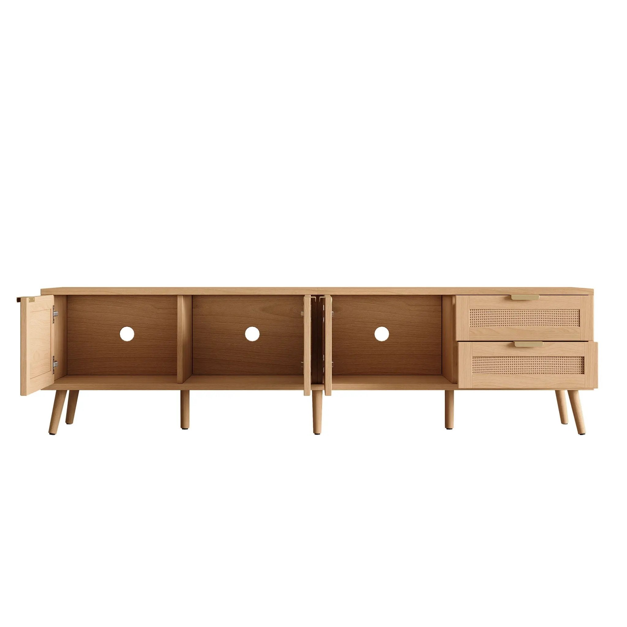 TV Stand, Media Console, 2 Drawers & Cable Management - Natural Wood by HouseOfZazla