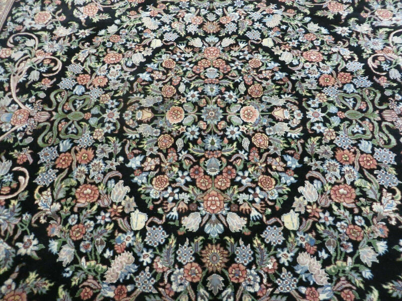8' X 10' Vintage Handmade Pakistani Floral Wool Rug Black Nice by Jewel Rugs