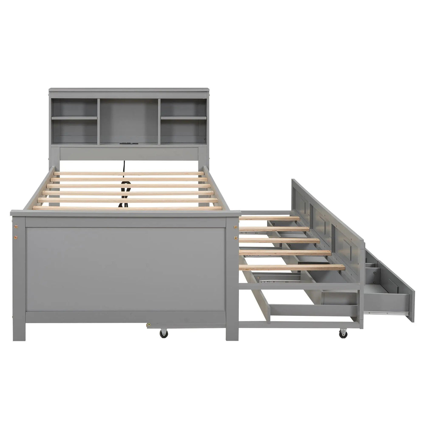Platform Bed With Storage Headboard, USB, Trundle And 3 Drawers by HouseOfZazla