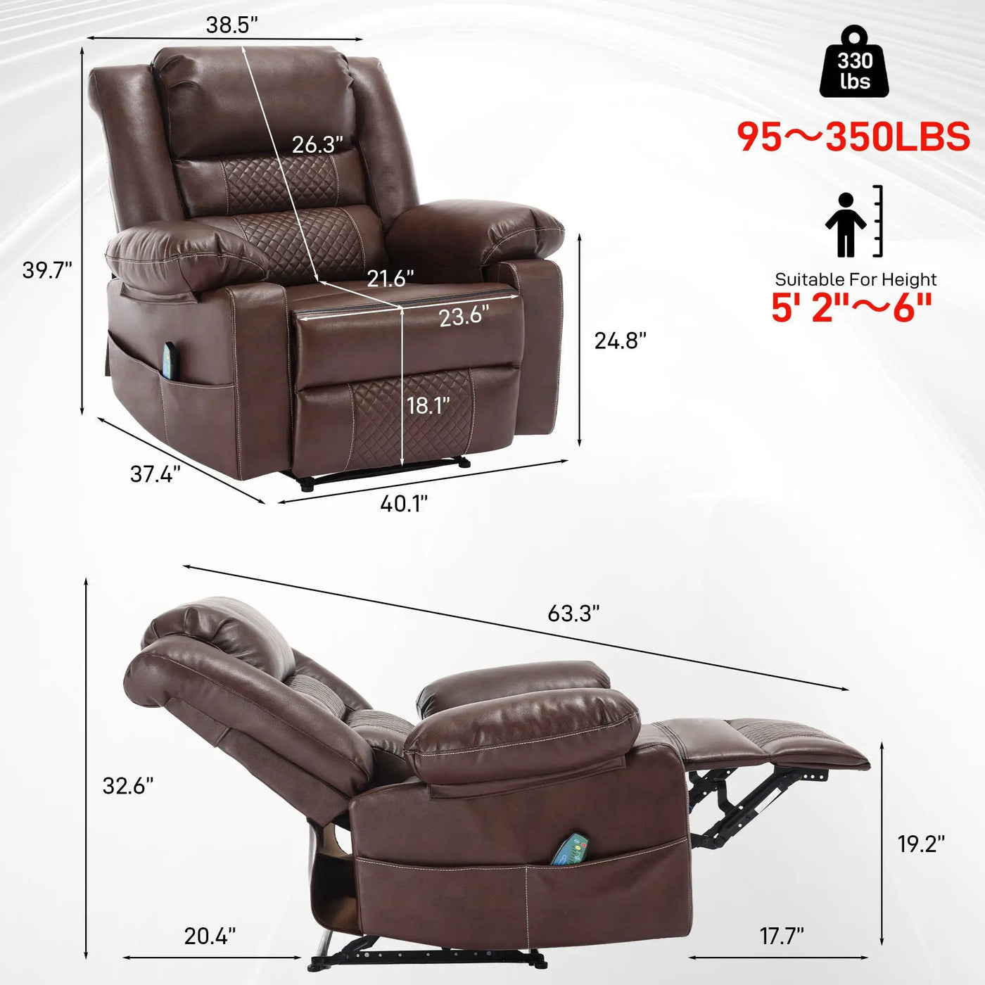 Breathable Massage Recliner Manual Chair by Unique Piece Furniture