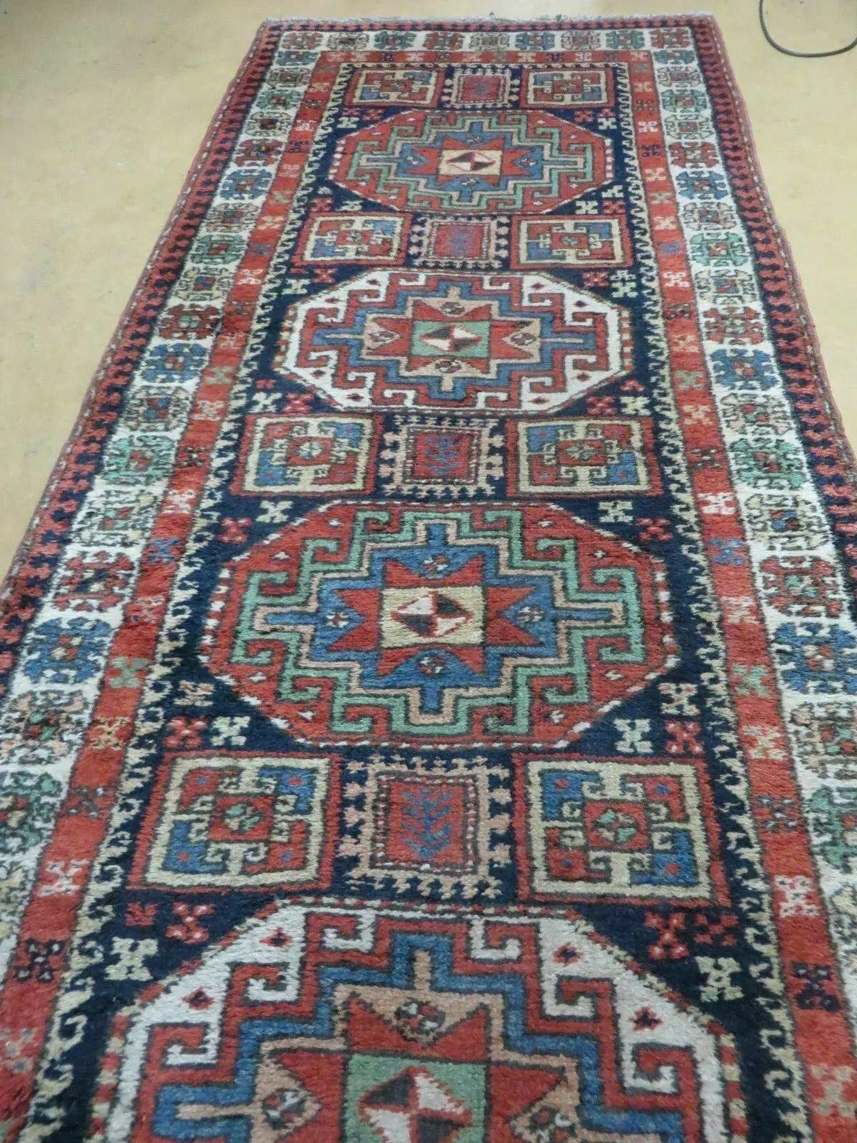 3 '4" X 10' Vintage Handmade Turkish Kazak Caucasian Wool Runner Rug Red Nice by Jewel Rugs