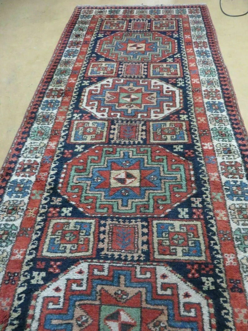 3 '4" X 10' Vintage Handmade Turkish Kazak Caucasian Wool Runner Rug Red Nice by Jewel Rugs