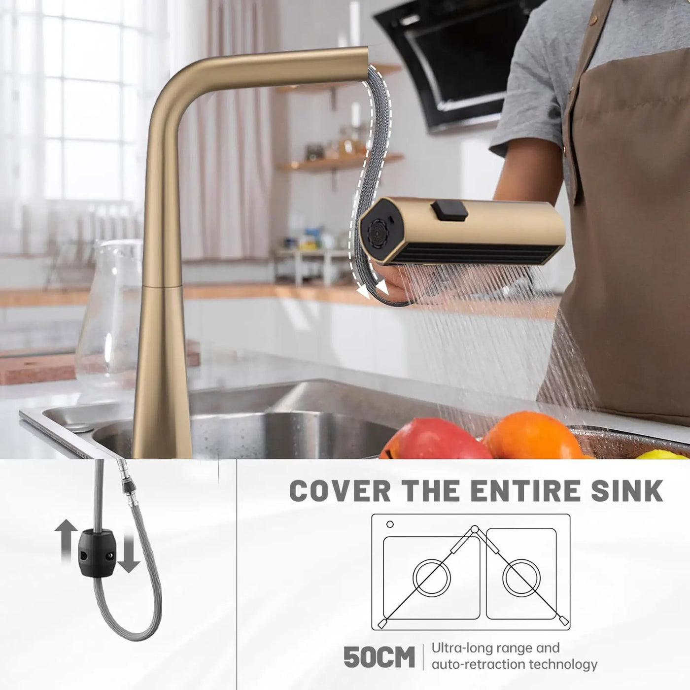 Waterfall Kitchen Faucet With Temperature Display And Pull Down Sprayer by HouseOfZazla