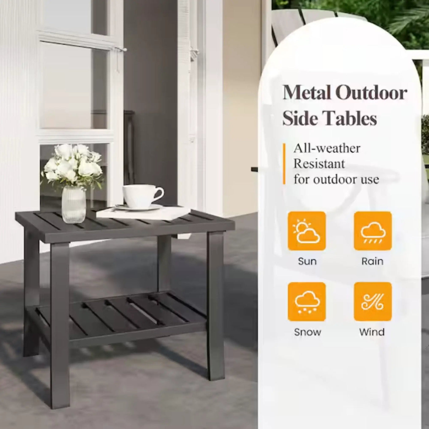 Square 2 Tier All-Weather Outdoor Side Table With Slatted Top by HouseOfZazla