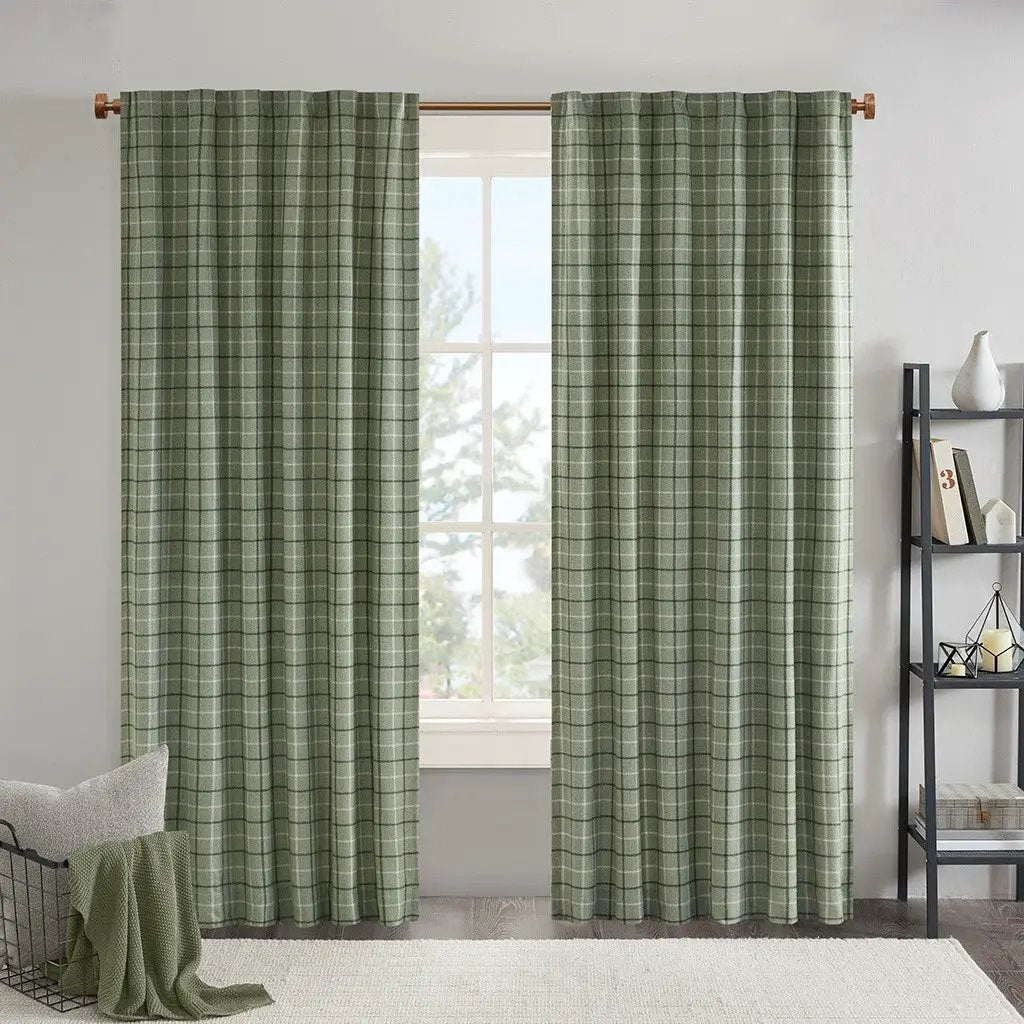 Plaid Rod Pocket and Back Tab Curtain Panel with Fleece Lining Green 50x84 by HouseOfZazla