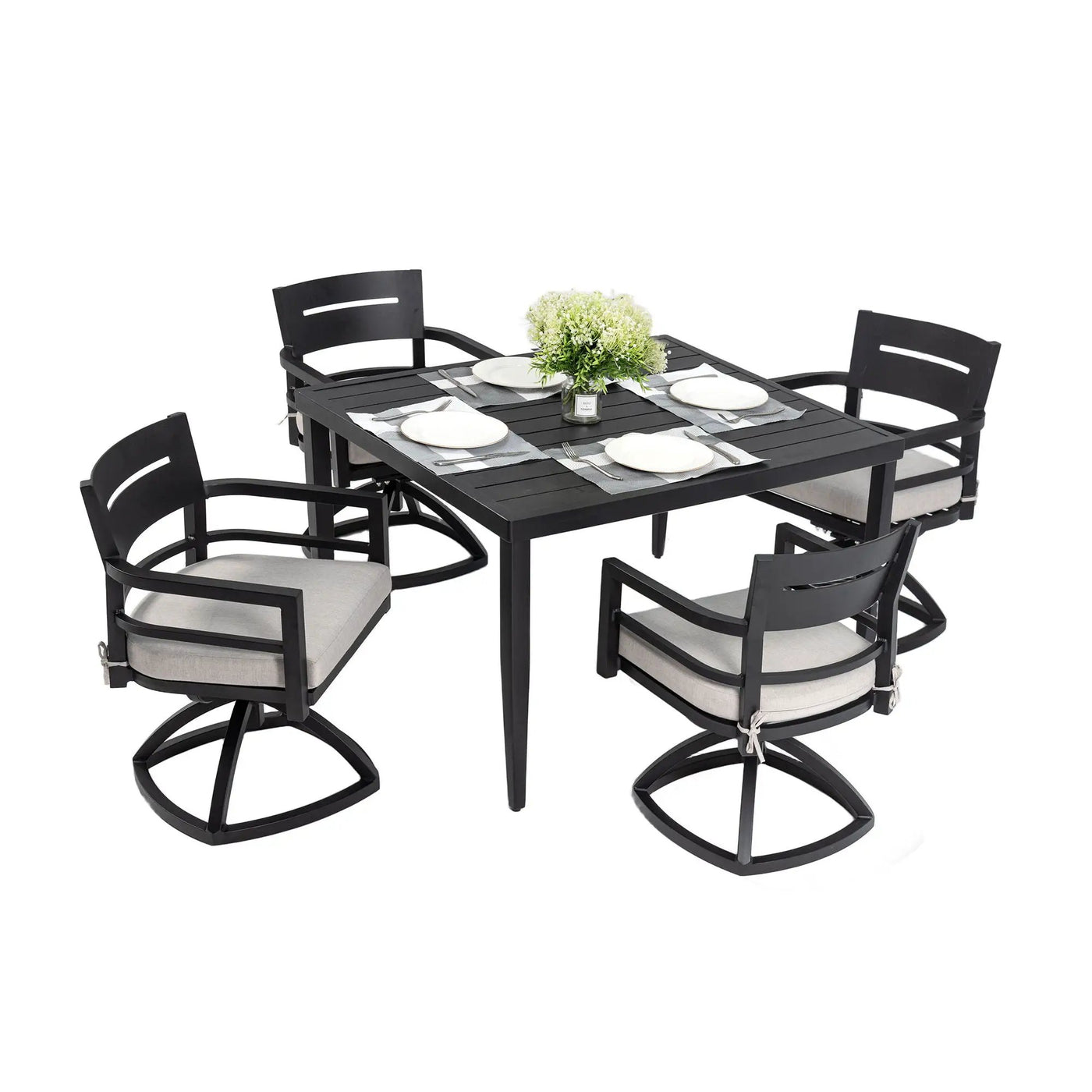 Outdoor Modern Dining Set, Chairs Sunbrella Cushioned And Dining Table With Umbrella Hole by HouseOfZazla