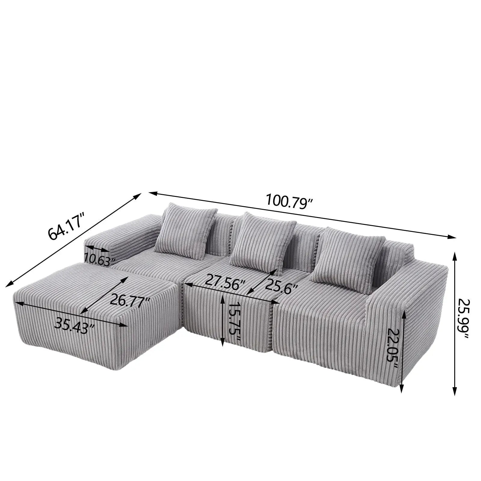 L - Shape Modern Minimalist Modular Sectional Sofa, Upholstered Cloud Couch With Deep Seats by Unique Piece Furniture