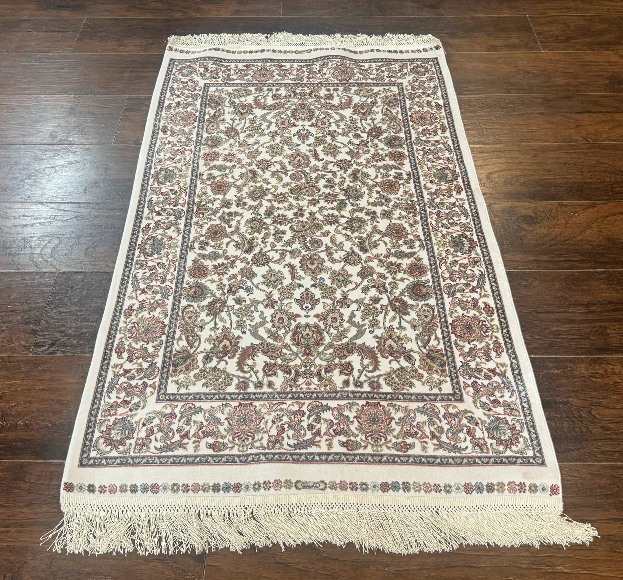 Small Turkish Silk Rug 2.6 x 4, Ivory, Allover Design, Bamboo Silk by Jewel Rugs