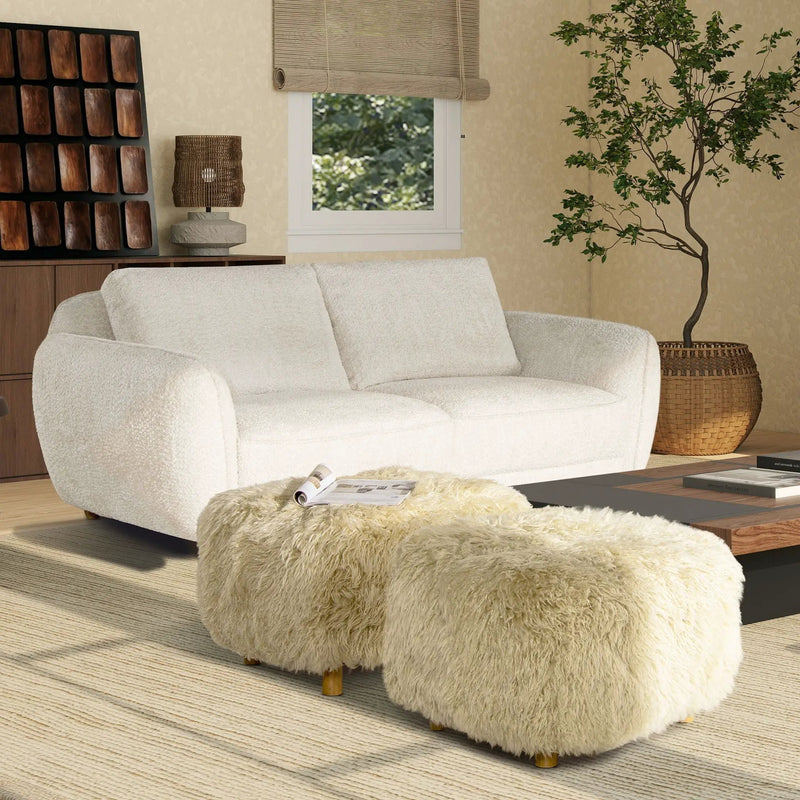 Enchante - New Zealand Sheepskin Rectangular Accent Ottoman - Taupe / Natural by HouseOfZazla